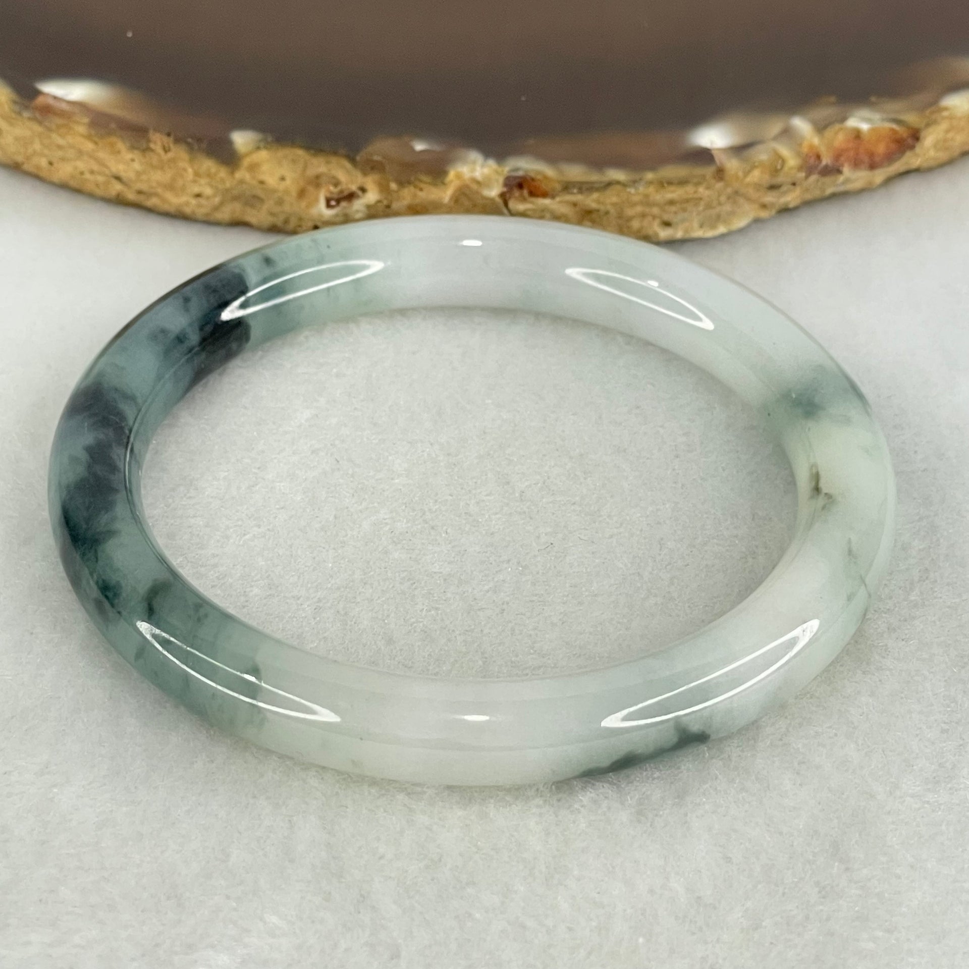 Type A Faint Green with Blueish Green Patches Jadeite Bangle Internal Diameter 53.2mm 31.33g 8.0 by 8.1mm (Internal Lines) - Huangs Jadeite and Jewelry Pte Ltd