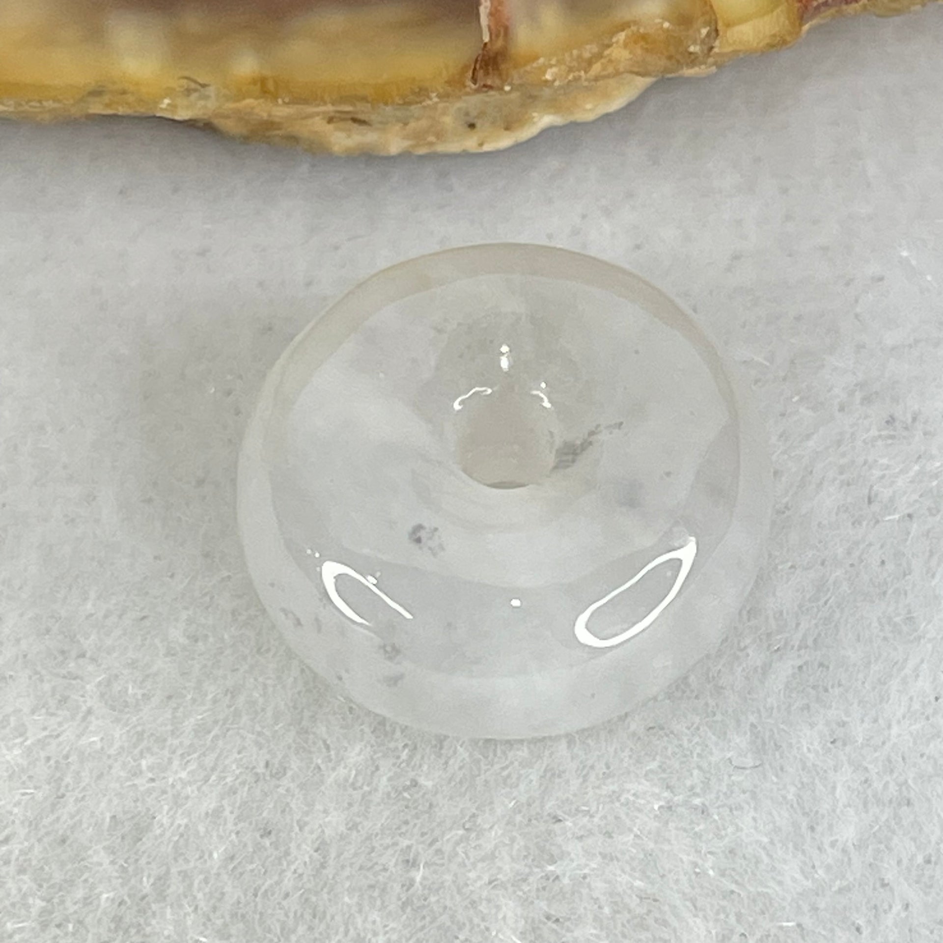 Type A Semi Icy Faint Lavender To White With Wuji Grey Spots Jadeite Ping An Kou Donut Pendant 2.90g 14.4 by 6.9mm - Huangs Jadeite and Jewelry Pte Ltd