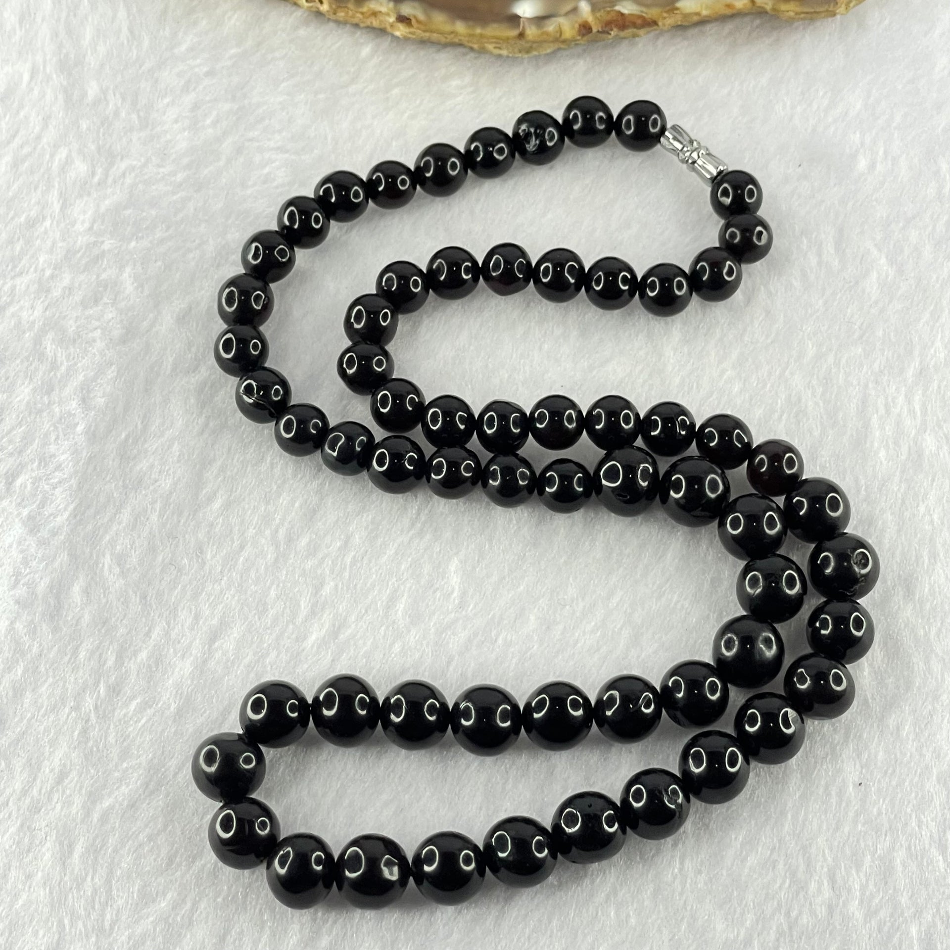 Natural Black Red Gold King Amber Beads Necklace 天然黑金翁王琥珀手链 24.02g 54cm 8.1 by 9.8mm 63 Beads - Huangs Jadeite and Jewelry Pte Ltd