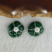 Type A Full Green Old Mine Jade Jadeite Rose 18k White Gold Earrings 6.6g 17.5 by 16.1 by 7.9mm - Huangs Jadeite and Jewelry Pte Ltd