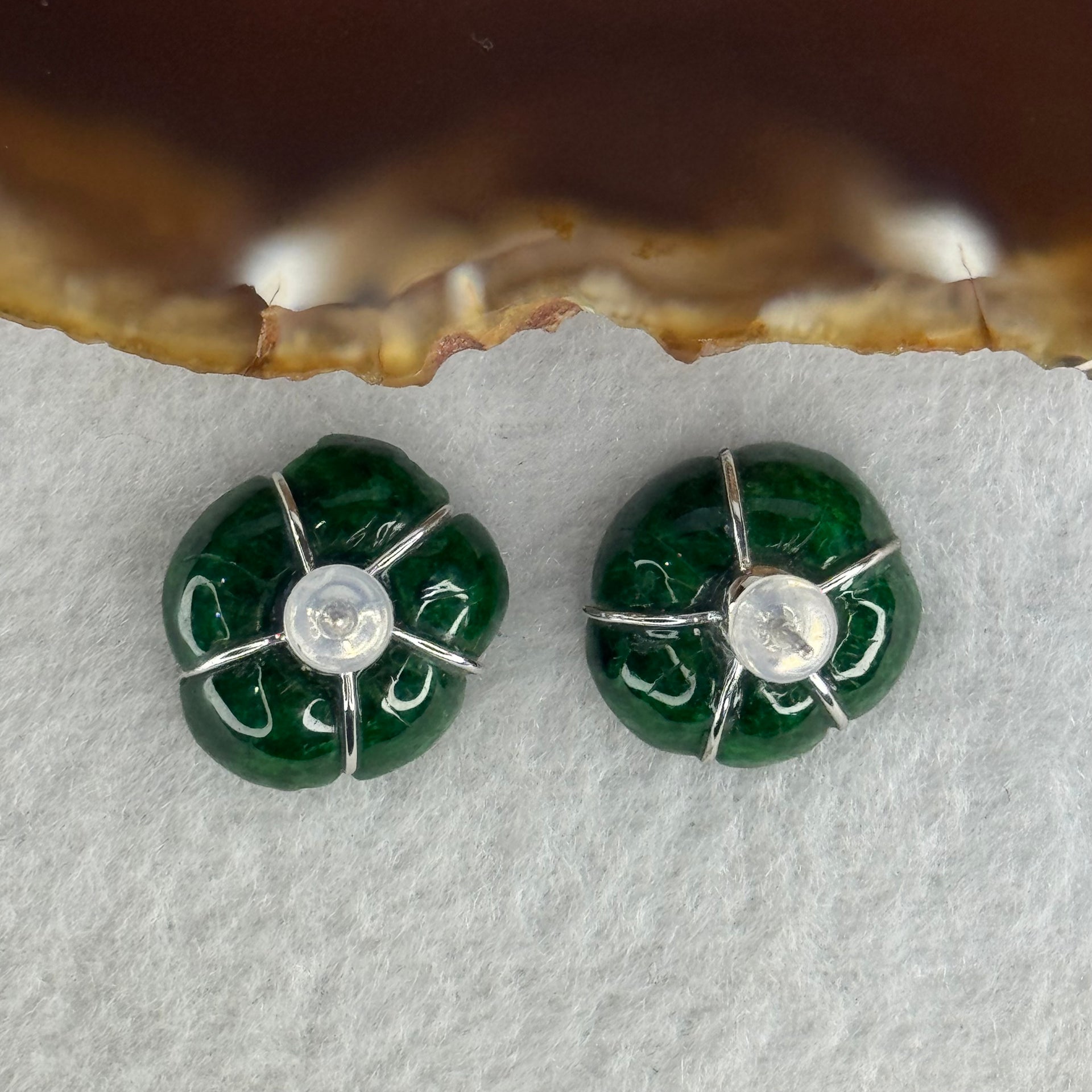 Type A Full Green Old Mine Jade Jadeite Rose 18k White Gold Earrings 6.6g 17.5 by 16.1 by 7.9mm - Huangs Jadeite and Jewelry Pte Ltd