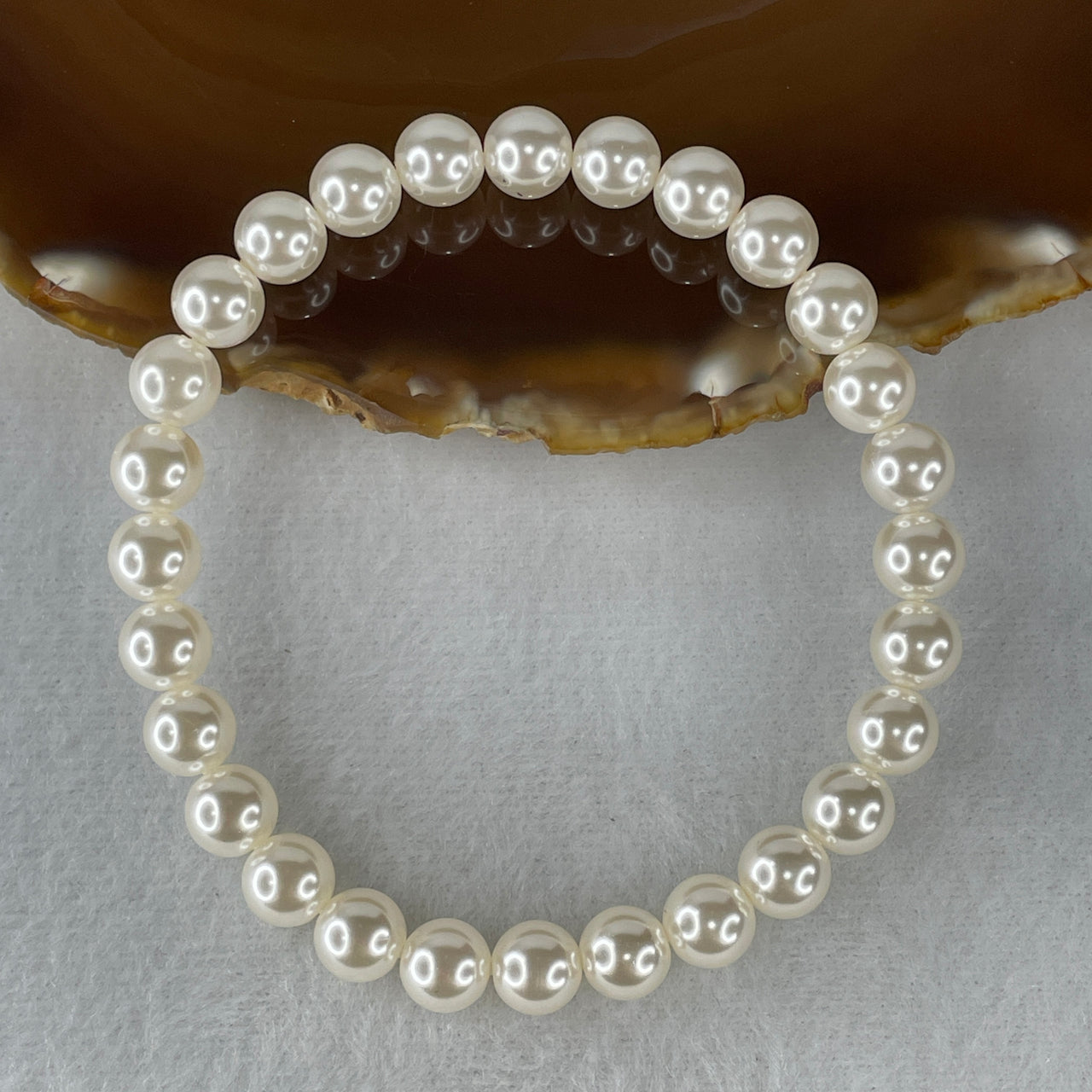 Natural Faux White Pearl Beads Bracelet 18.16g 19cm 8.0mm 28 Beads
