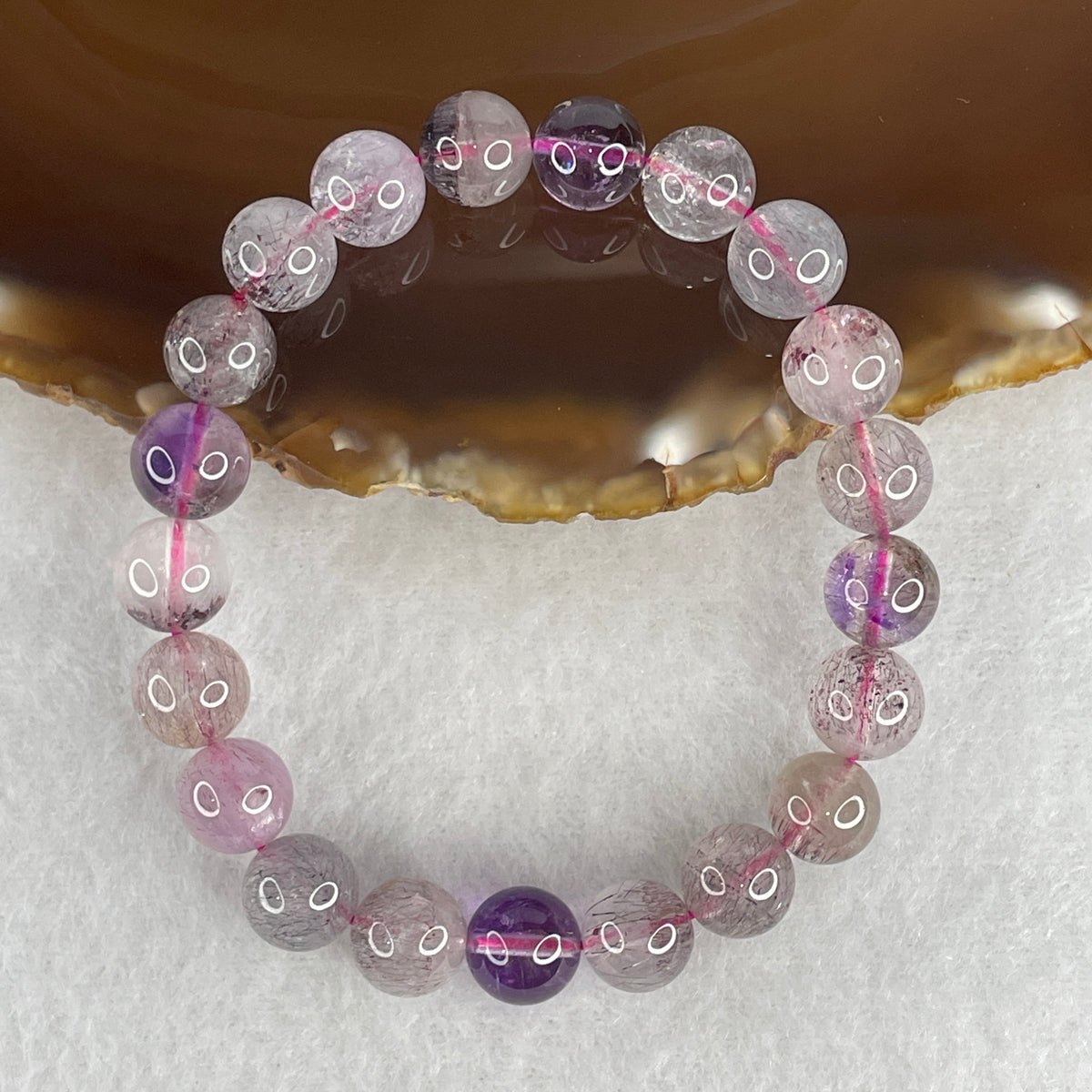 Certified Above Average Grade Natural Super 7 Crystal Beads Bracelet | 9.4mm Sacred 7-Mineral Synergy Power (22.40g | 16cm Wrist Sizing | 21 Beads)