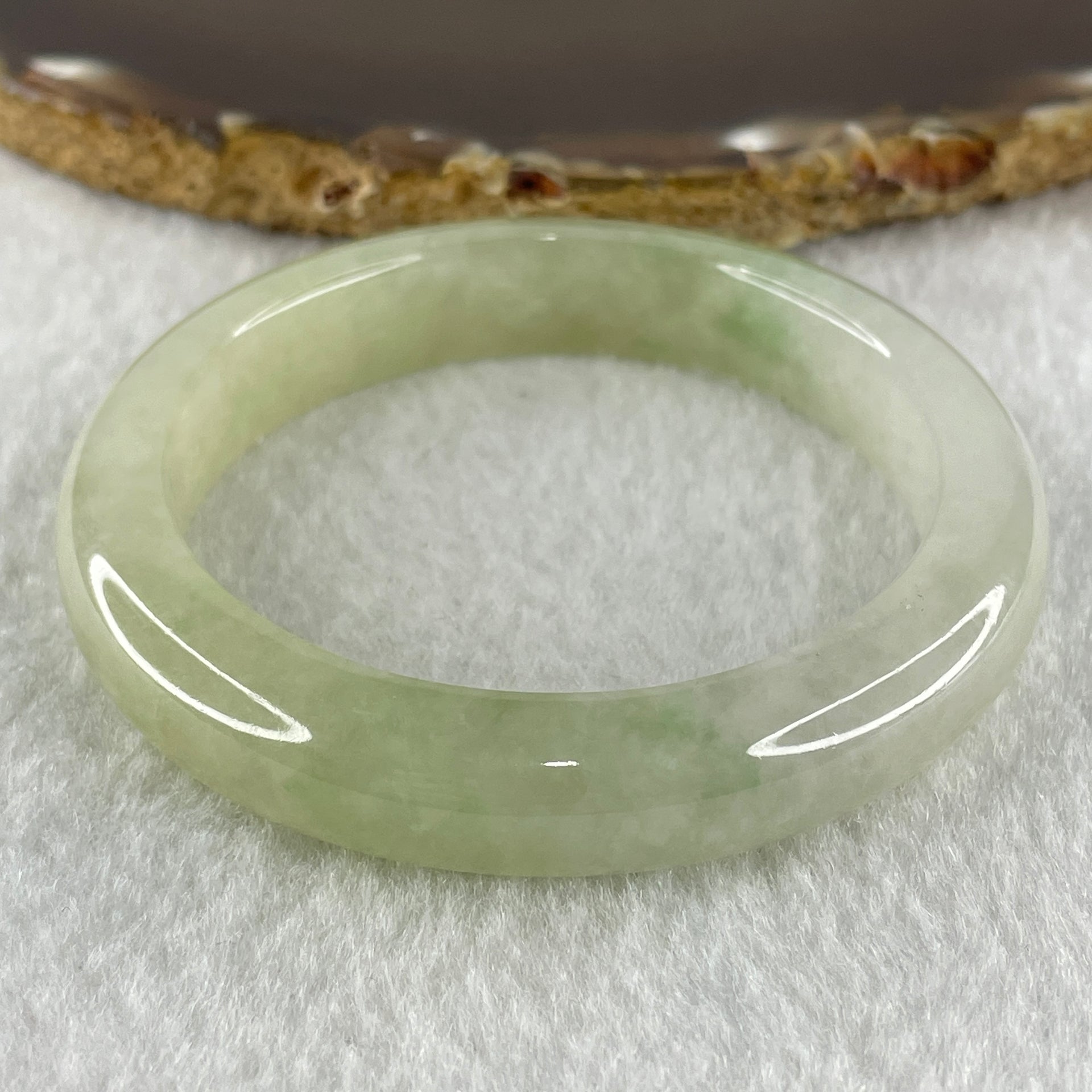 Rare Type A Natural Semi Icy Jelly Light Green with Faint Lavender Jadeite Bangle 44.21g Inner Diameter 50.6mm 10.8 by 8.2mm (Perfect) - Huangs Jadeite and Jewelry Pte Ltd