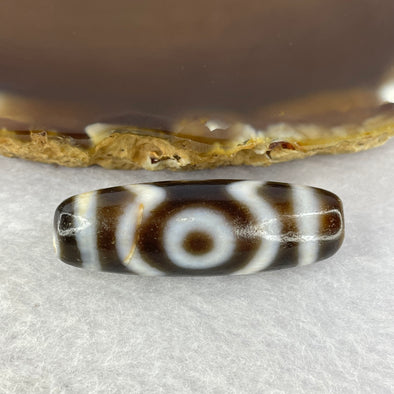 Natural Powerful Tibetan Old Oily Agate 3 Eyes Dzi Bead Heavenly Master (Tian Zhu) 三眼天诛 9.77g by 38.1 by 13.0 mm - Huangs Jadeite and Jewelry Pte Ltd