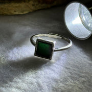 Type A Translucent Black Omphasite Jadeite Square Shaped in S925 Sliver Ring (Adjustable Size) 1.50g 7.5 by 7.5 by 1.5mm - Huangs Jadeite and Jewelry Pte Ltd