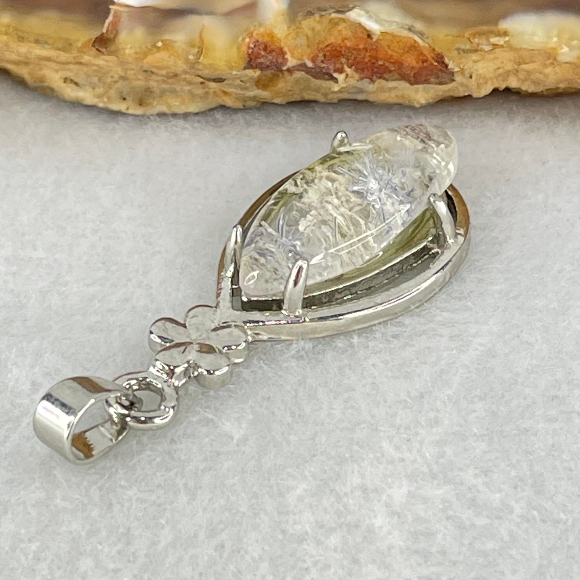 Good Grade Rare Natural Blue Dumortierite Rutilated Quartz in S925 Pendant 2.96g 18.2 by 8.2 by 3.5mm - Huangs Jadeite and Jewelry Pte Ltd