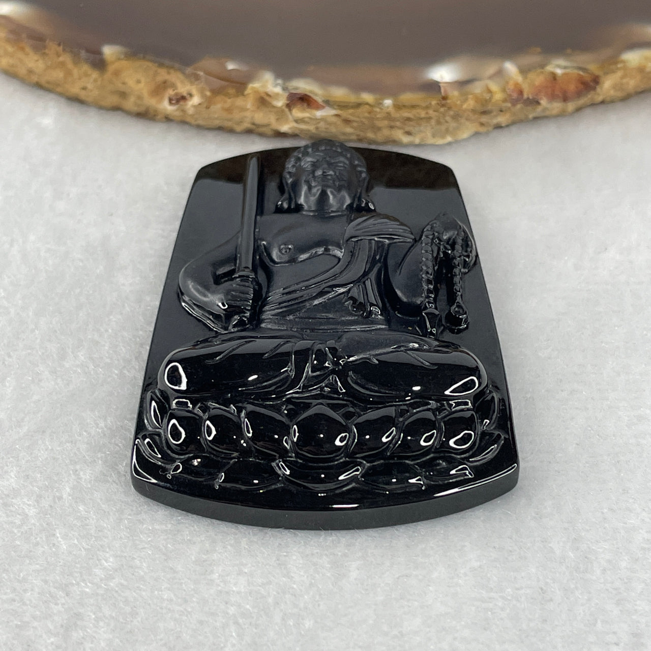 Certified Type A Opaque Black Omphacite Jadeite Acala (Fudo Myoo) Pendant | Wrath & Rooster Zodiac Protection Talisman (26.46g | 59.3 x 39.5 x 9.1mm)