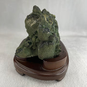 Natural Green Chromium Quartz Rough with Wooden Stand Display 1,391.0g 175.0 by 125.0 by 132.0mm - Huangs Jadeite and Jewelry Pte Ltd