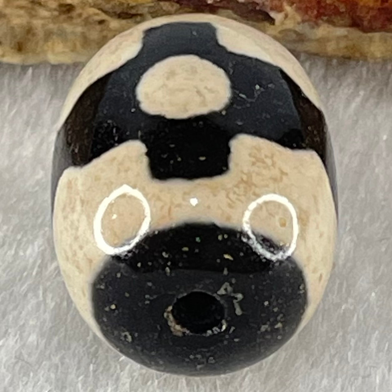 Natural Powerful Tibetan Old Oily Dark Brown With White Agate 3 Eyes Dzi Bead Heavenly Master (Tian Zhu) 三眼天诛 5.07g 17.9 by 13.5mm - Huangs Jadeite and Jewelry Pte Ltd