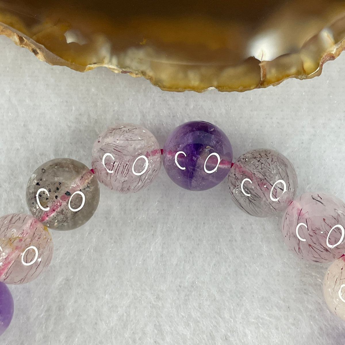 Certified Above Average Grade Natural Super 7 Crystal Beads Bracelet | 10.3mm Sacred 7-Mineral Synergy Statement Power (29.00g | 16.5cm Wrist Sizing | 20 Beads)