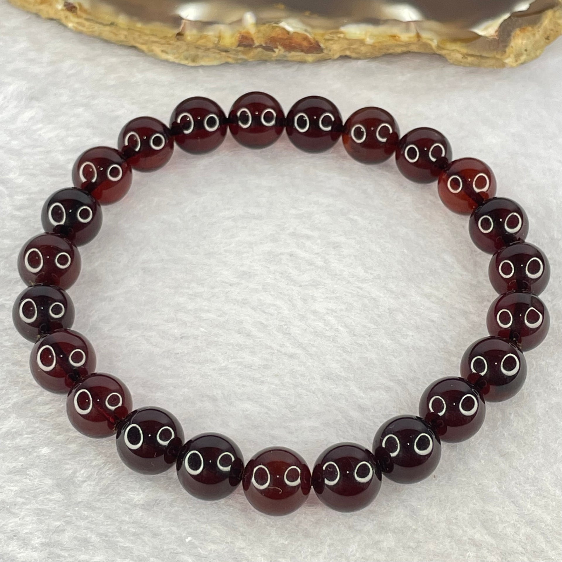 Natural Dark Red Blood Amber Beads Bracelet 天然血珀手链 8.12g 17cm 8.7mm 23 Beads - Huangs Jadeite and Jewelry Pte Ltd