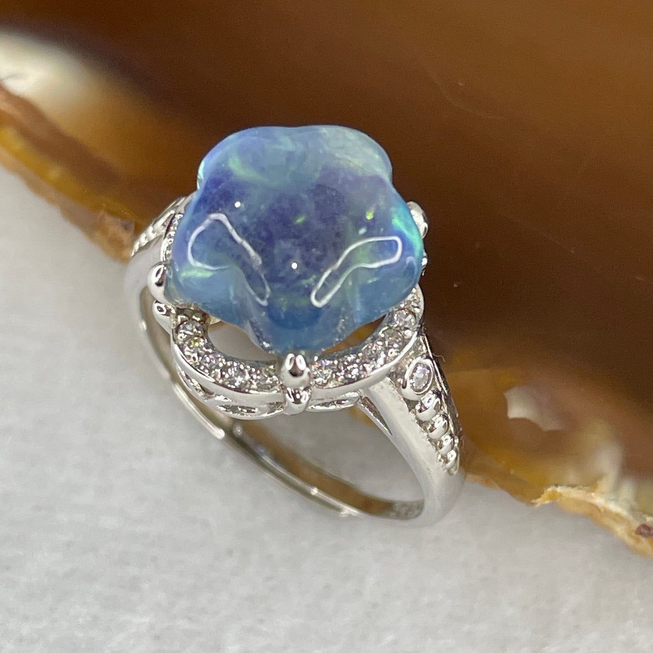 Natural Blue Aquamarine in S925 Sliver 3.65g 11.5 by 10.5 by 7.5mm (Adjustable Size)