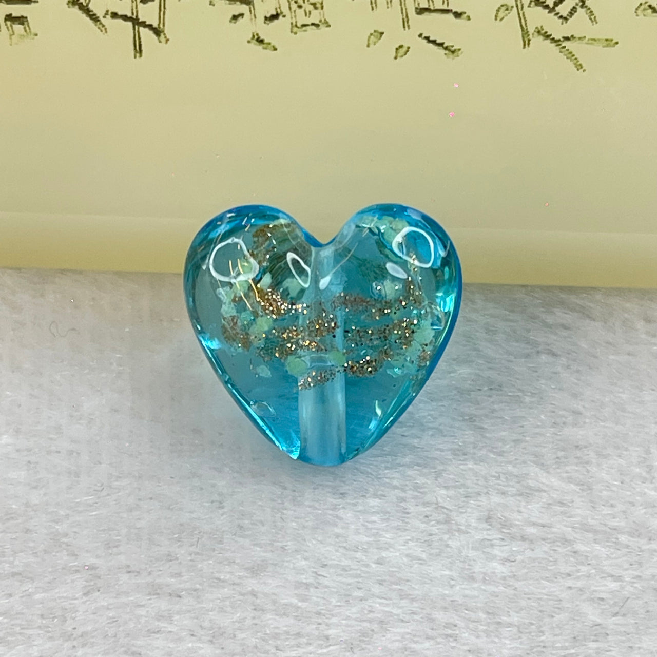 Blue Glass Heart with Glitters Charm for Bracelet 2.79g 16.4 by 15.4 by 9.7mm - Huangs Jadeite and Jewelry Pte Ltd
