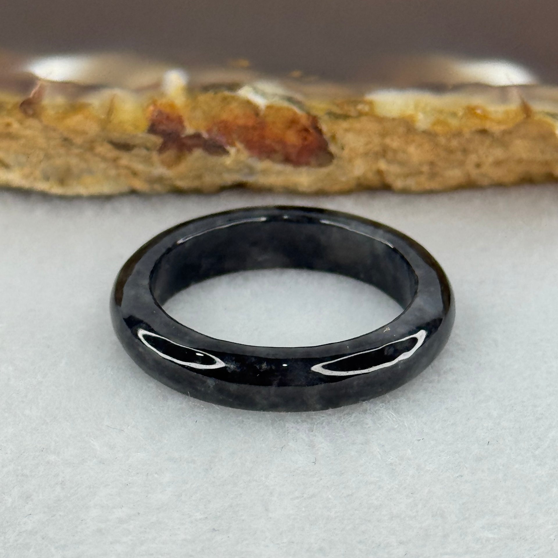 Type A Wuji Black Grey Jadeite Ring 2.47g 4.6 by 3.2mm US7.8 HK17.5 (Very Slight Internal Line) - Huangs Jadeite and Jewelry Pte Ltd