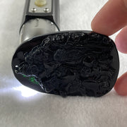 Type A Opaque to Partial Translucent Black Omphacite Jadeite Fu Lu Shou Pendant 29.69g 59.6 by 40.3 by 7.6mm - Huangs Jadeite and Jewelry Pte Ltd