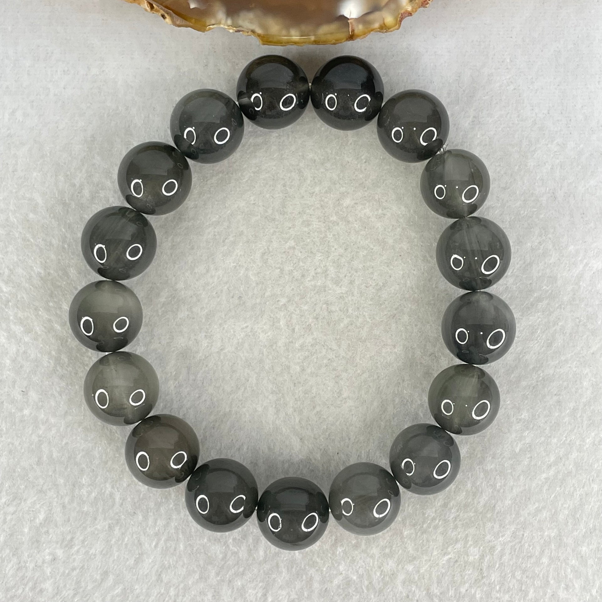 Good Grade Natural Grey Rabbit Hair Rutilated Quartz Beads Bracelet 47.04g 18cm 12.8mm 17 Beads - Huangs Jadeite and Jewelry Pte Ltd