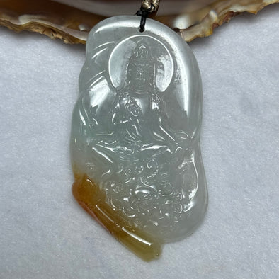 Type A Lavender Green and Reddish Yellow Jadeite Guan Yin Pendent 25.16g 64.7 by 36.1 by 5.9mm - Huangs Jadeite and Jewelry Pte Ltd