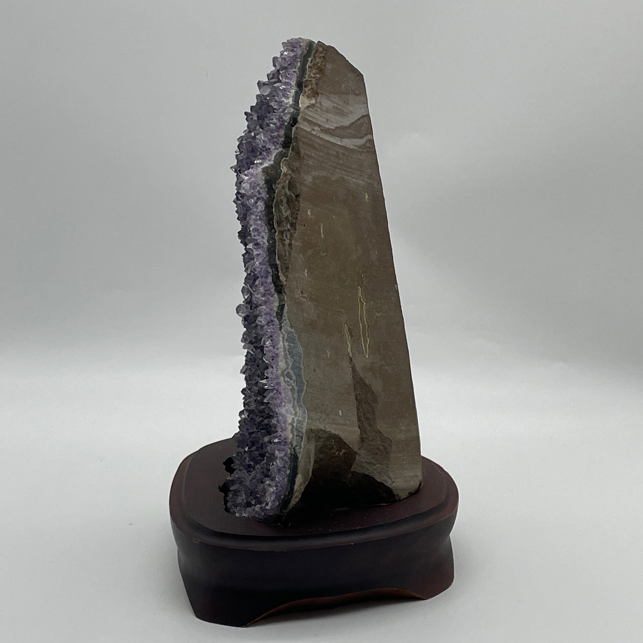 Natural Purple Amethyst Geode Rough Cluster | High-Saturation Deep Violet Crystals | Premium Custom Wooden Display Stand (2,260.1g 150x120x230mm)