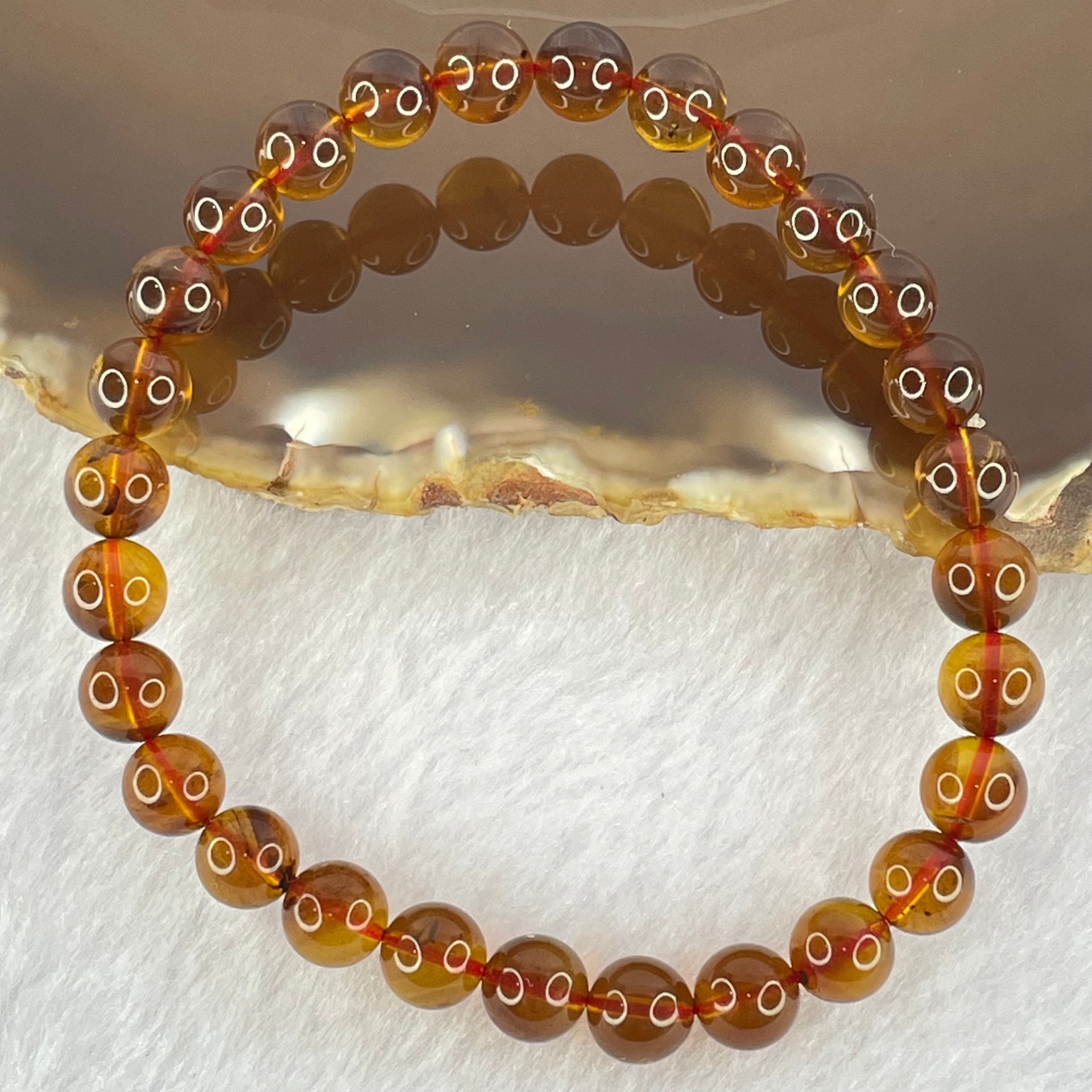 Natural Purple Honey Amber Beads Bracelet 天然紫蜜琥珀手链 3.81g 15.5cm 6.4mm 28 Beads - Huangs Jadeite and Jewelry Pte Ltd