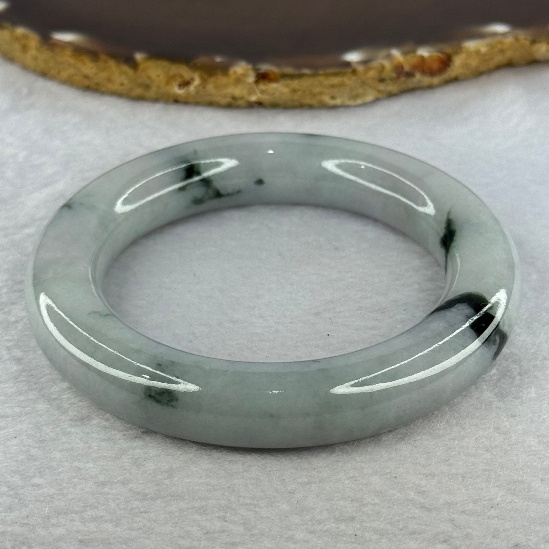Type A Green Lavender with Moss Green Patches Jadeite Bangle Internal Diameter 57.4mm 97.51g 13.1 by 12.8mm (Very Slight External Rough) - Huangs Jadeite and Jewelry Pte Ltd