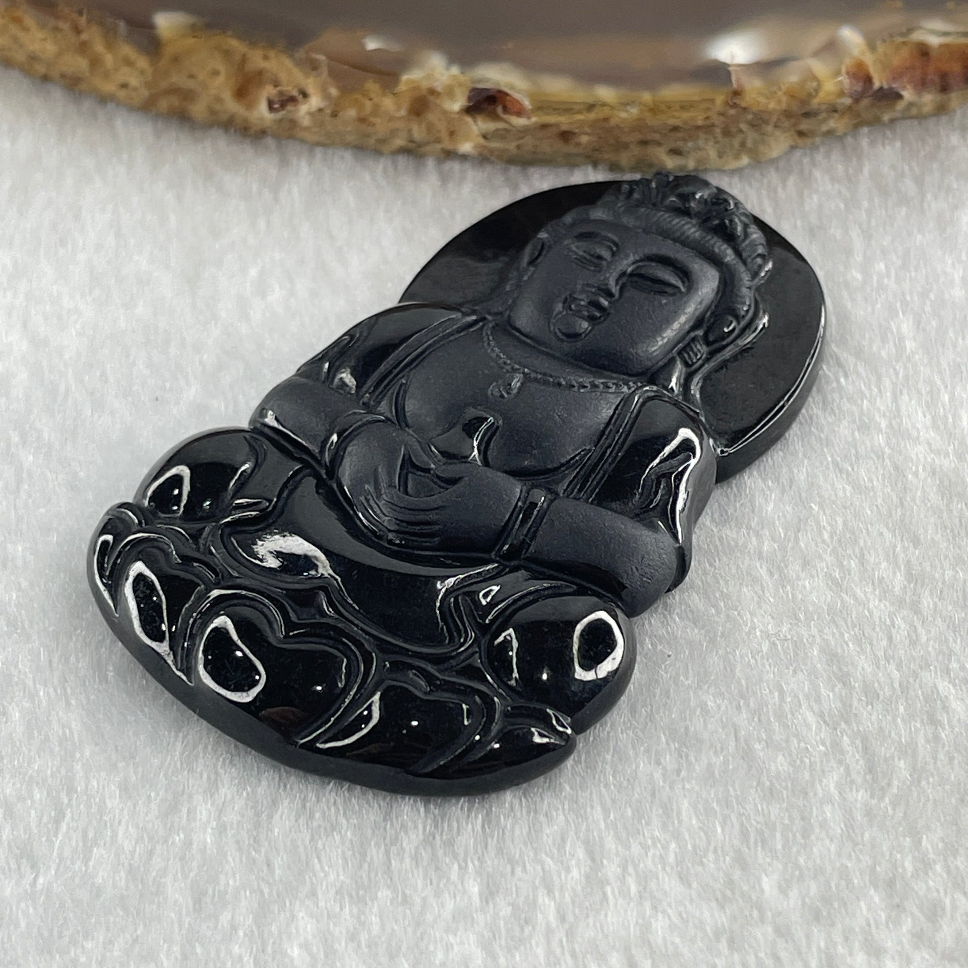 Type A Opaque to Partial Translucent Black Omphacite Jadeite Guan Yin on Dragon Pendant 36.54g 66.7 by 43.5 by 8.0mm - Huangs Jadeite and Jewelry Pte Ltd