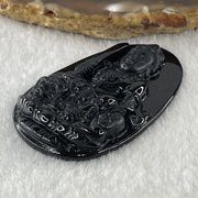 Type A Opaque to Partial Translucent Black Omphacite Jadeite Manjushri Bodhisattva Pendant Rabbit Zodiac Guardian 14.81g 51.0 by 33.8 by 7.8mm - Huangs Jadeite and Jewelry Pte Ltd