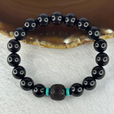 Natural India Zitan 天然小叶字檀木 Om Ma ni Padme Hum 六字真言 Beads Bracelet with Turquoise (Sinking Type) 11.78g 15.5cm 10.0mm 17 Beads, 12.3 by 11.8mm 1 Bead - Huangs Jadeite and Jewelry Pte Ltd