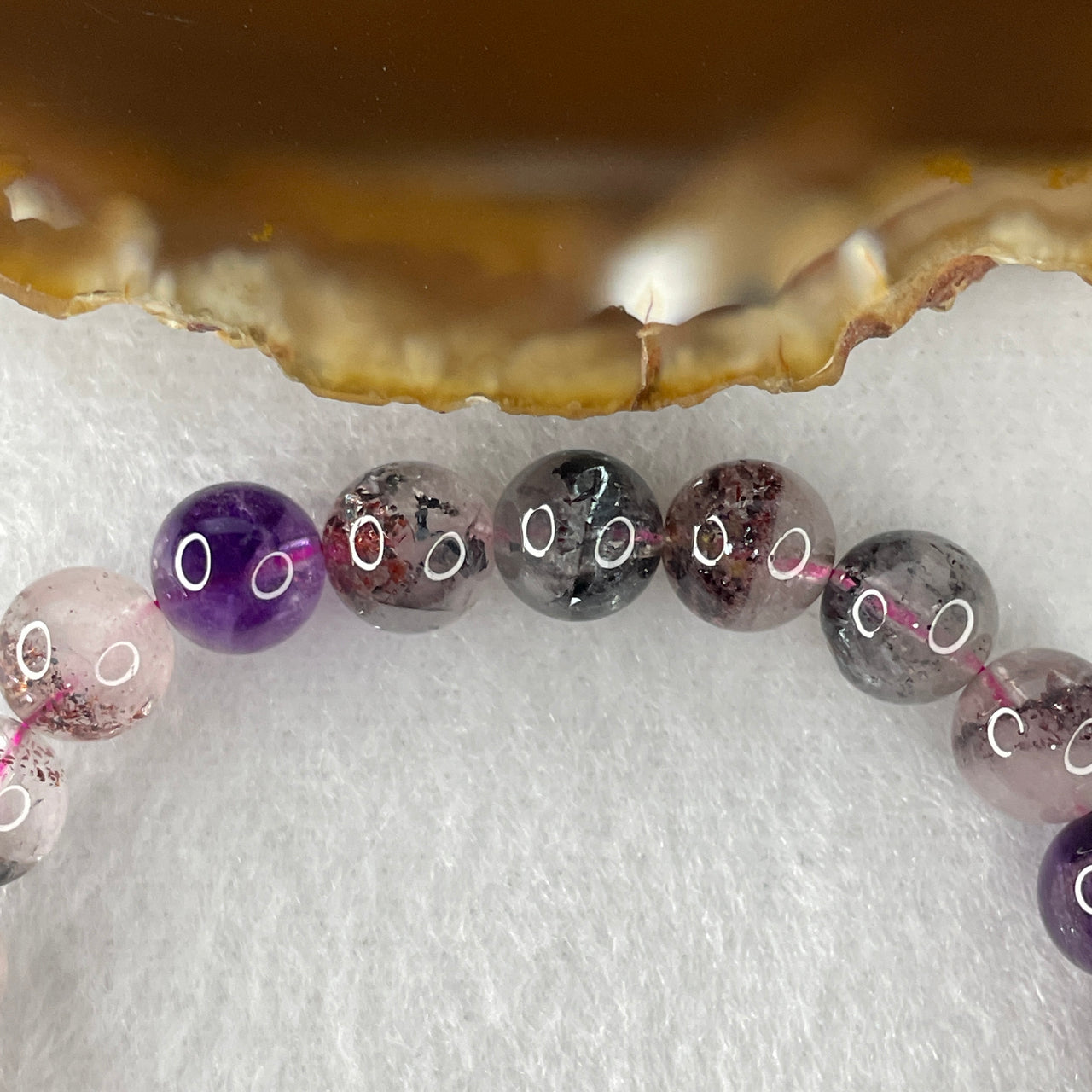 Certified Above-Average Grade Natural Super 7 Crystal Beads Bracelet | Fluid High-Clarity Elegant Strand | Authentic Sacred Seven Multi-Mineral Inclusions Quartz Spiritual Catalyst & Auric Shield Bracelet (15.50g | 15.5cm Length | 7.9mm | 24 Beads)