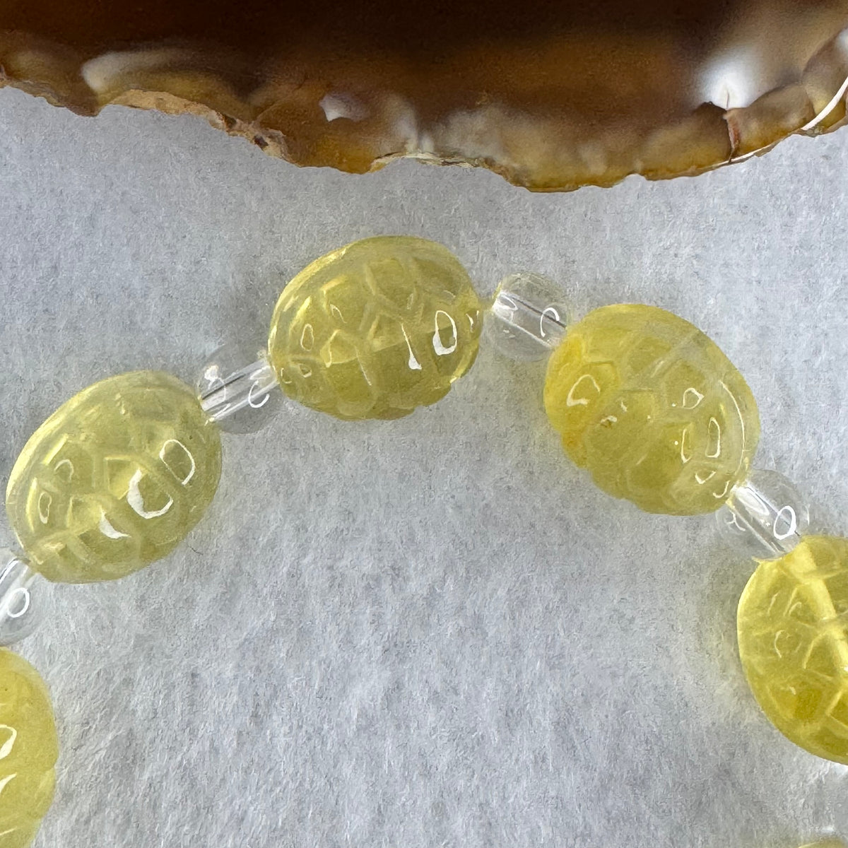 Good Grade Natural Yellow Fluorite Turtle Shell Beads Bracelet | 15.0mm Golden Longevity Amulet (27.47g | 15cm Wrist | 9 Pcs)