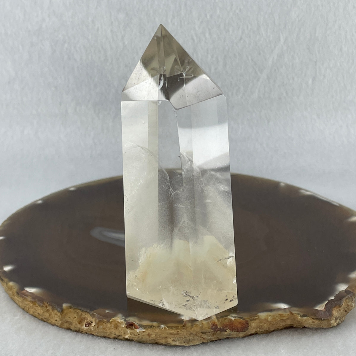 Natural Clear Quartz with Rabbit Hair Tower Display | (158.70g | 93.8 x 39.8 x 35.2mm | Healing Catalyst, "Stone of Serenity & Gentle Protection" Aura Generator, Feng Shui Space Purifier Anchor)