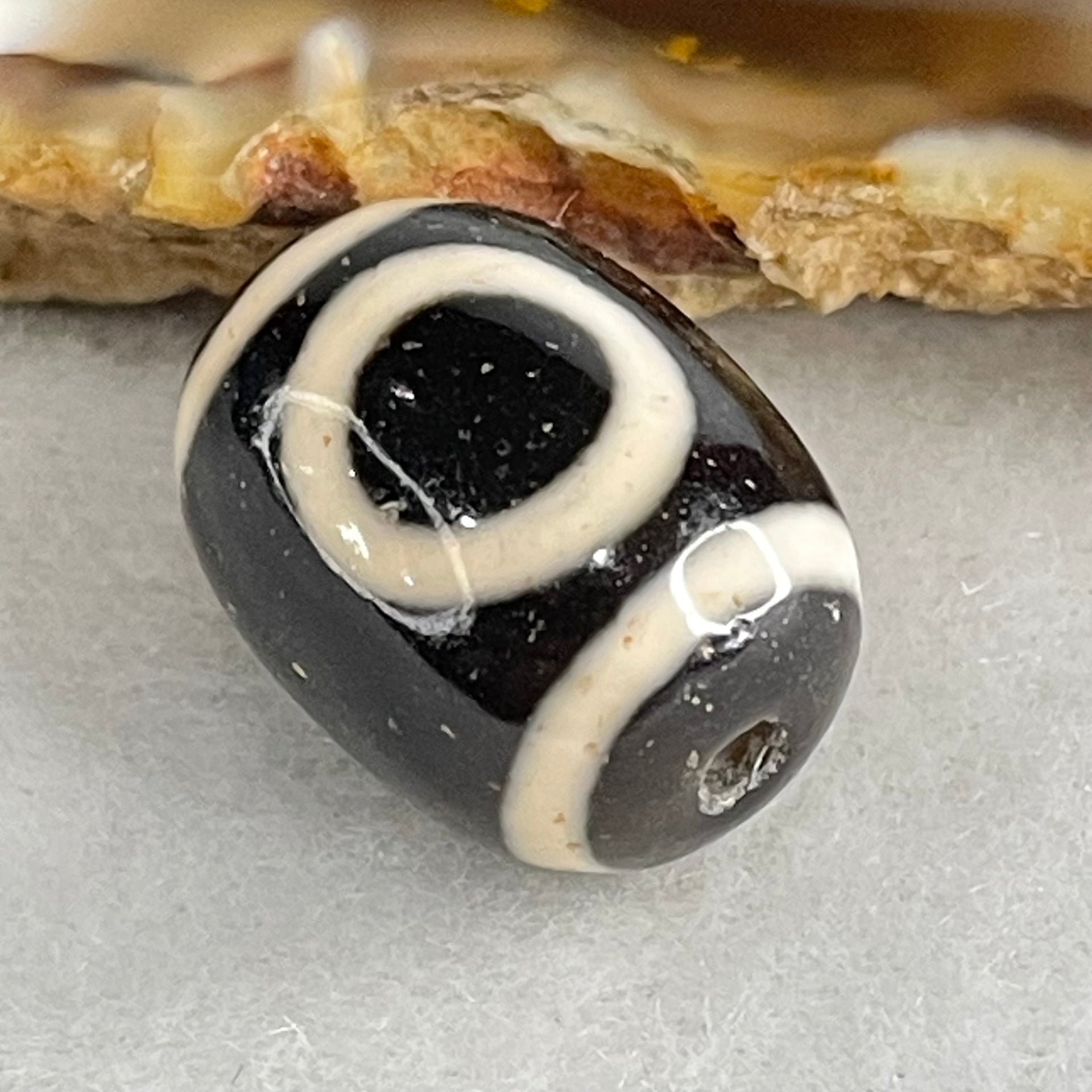 Natural Powerful Tibetan Old Oily Agate 1 Eye With Swastika Dzi Bead (Hotu Dzi) 5.20g 17.9 by 13.8mm - Huangs Jadeite and Jewelry Pte Ltd