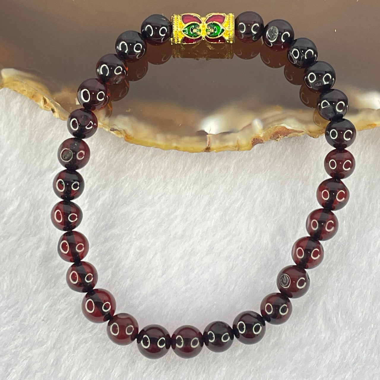 Natural Blood Red Amber Beads Bracelet 5.48g 15.5cm 6.5mm 28 Beads - Huangs Jadeite and Jewelry Pte Ltd