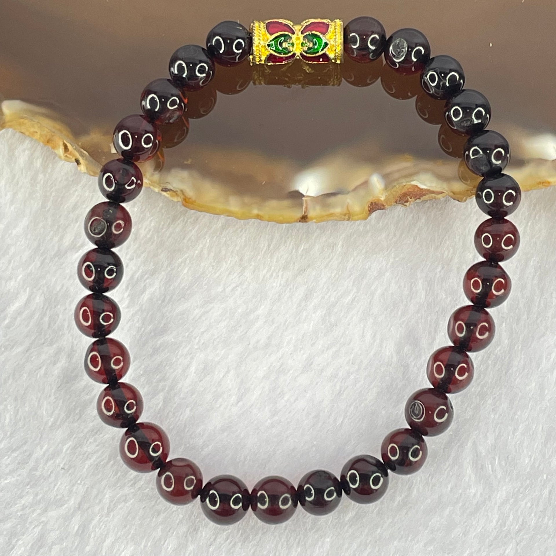 Natural Blood Red Amber Beads Bracelet 5.48g 15.5cm 6.5mm 28 Beads - Huangs Jadeite and Jewelry Pte Ltd