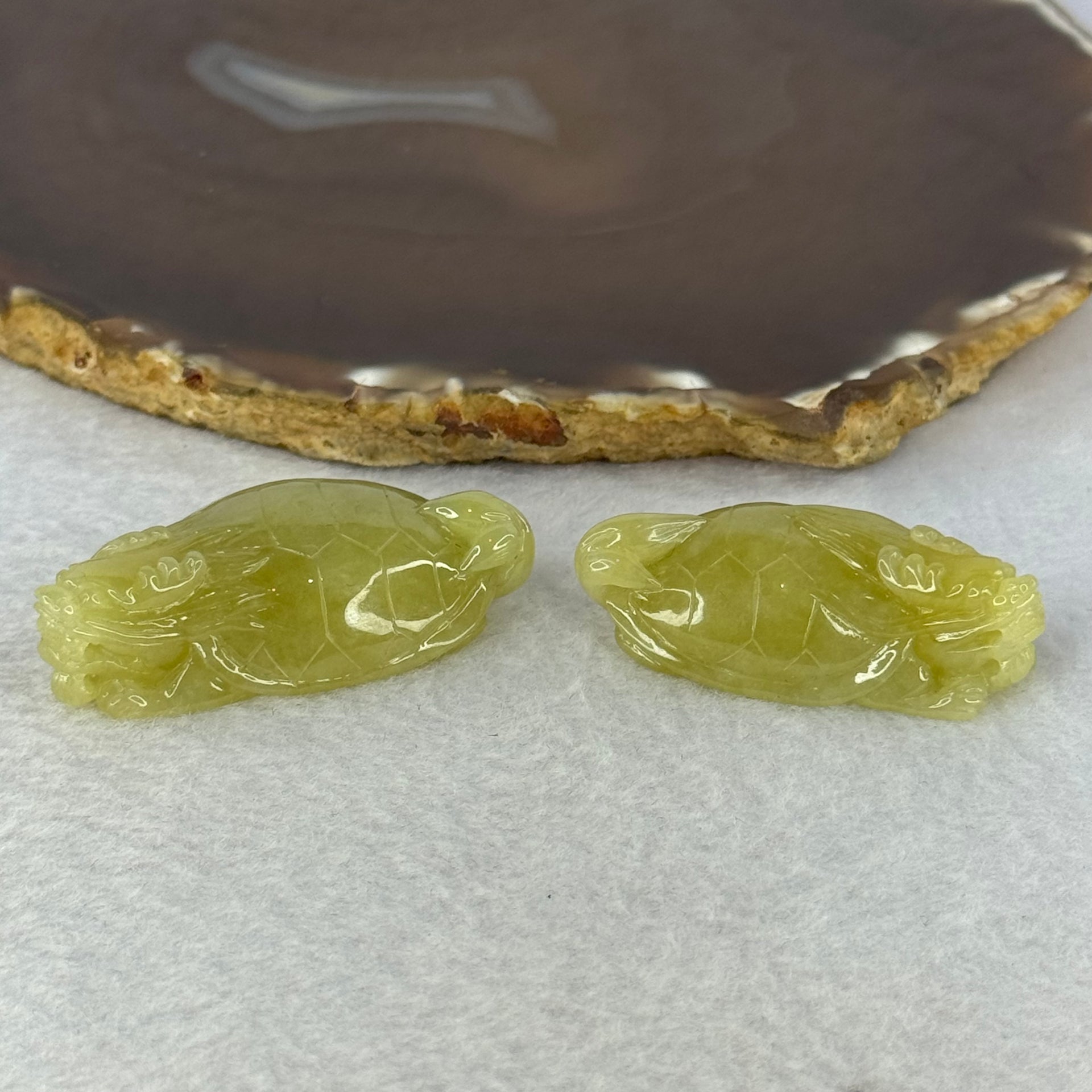 Grand Master Type A Yellow Jadeite Dragon Turtle Pair 54.05g 49.6 by 27.2 by 13.6mm - Huangs Jadeite and Jewelry Pte Ltd
