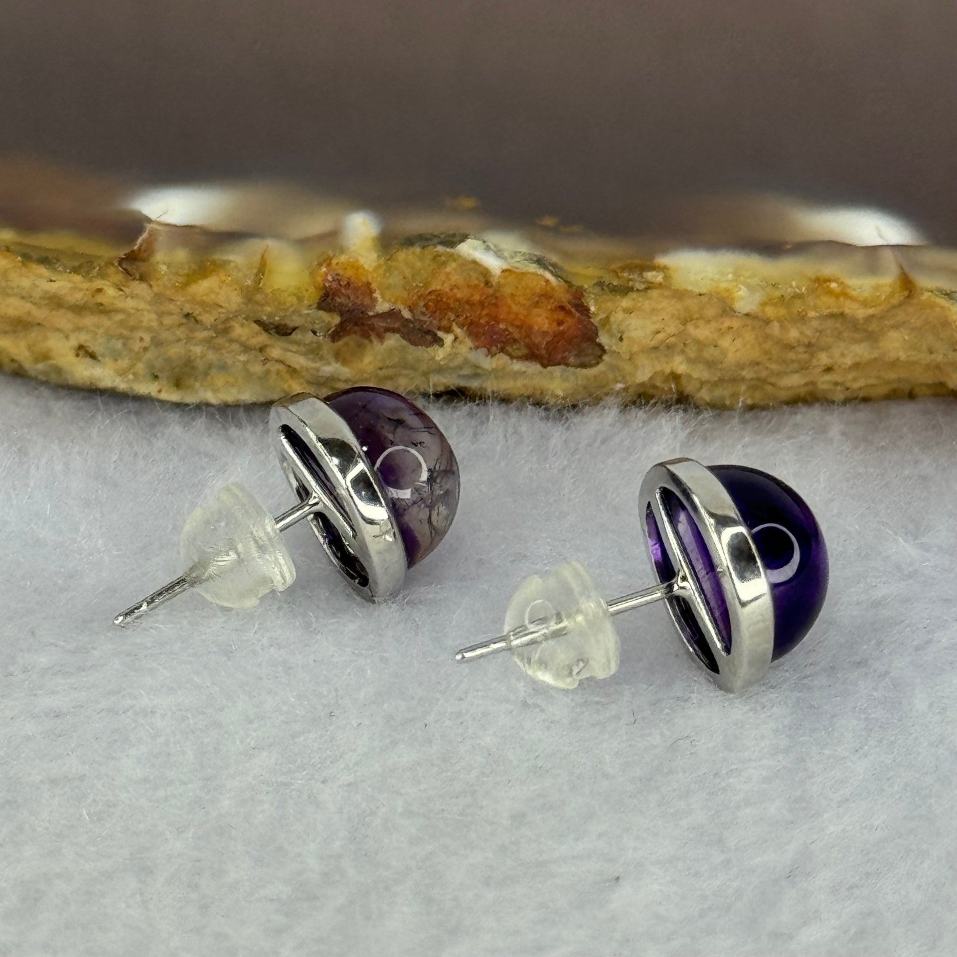 Good Grade Natural Super 7 S925 Silver Earrings 2.63g 8.7 by 5.5mm - Huangs Jadeite and Jewelry Pte Ltd