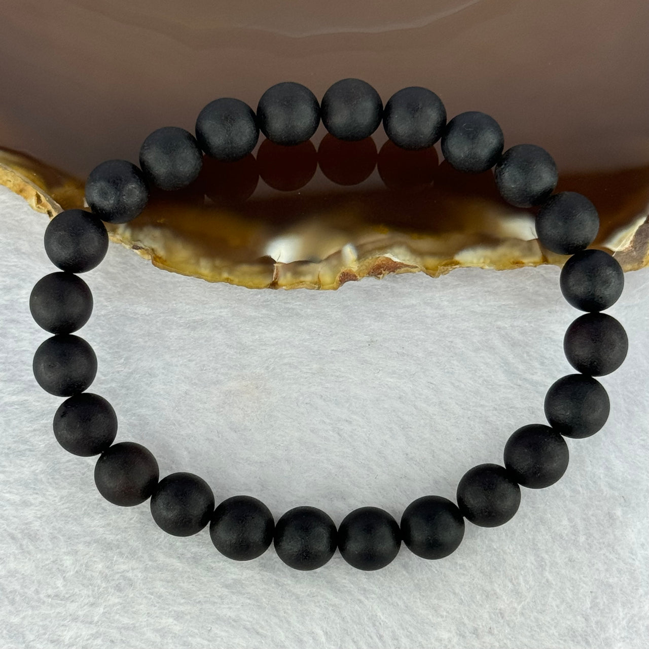 Natural Dark Matt Black Amber Beads Bracelet 天然大黑天翁琥珀手链 7.59g 17cm 8.4mm 24 Beads - Huangs Jadeite and Jewelry Pte Ltd