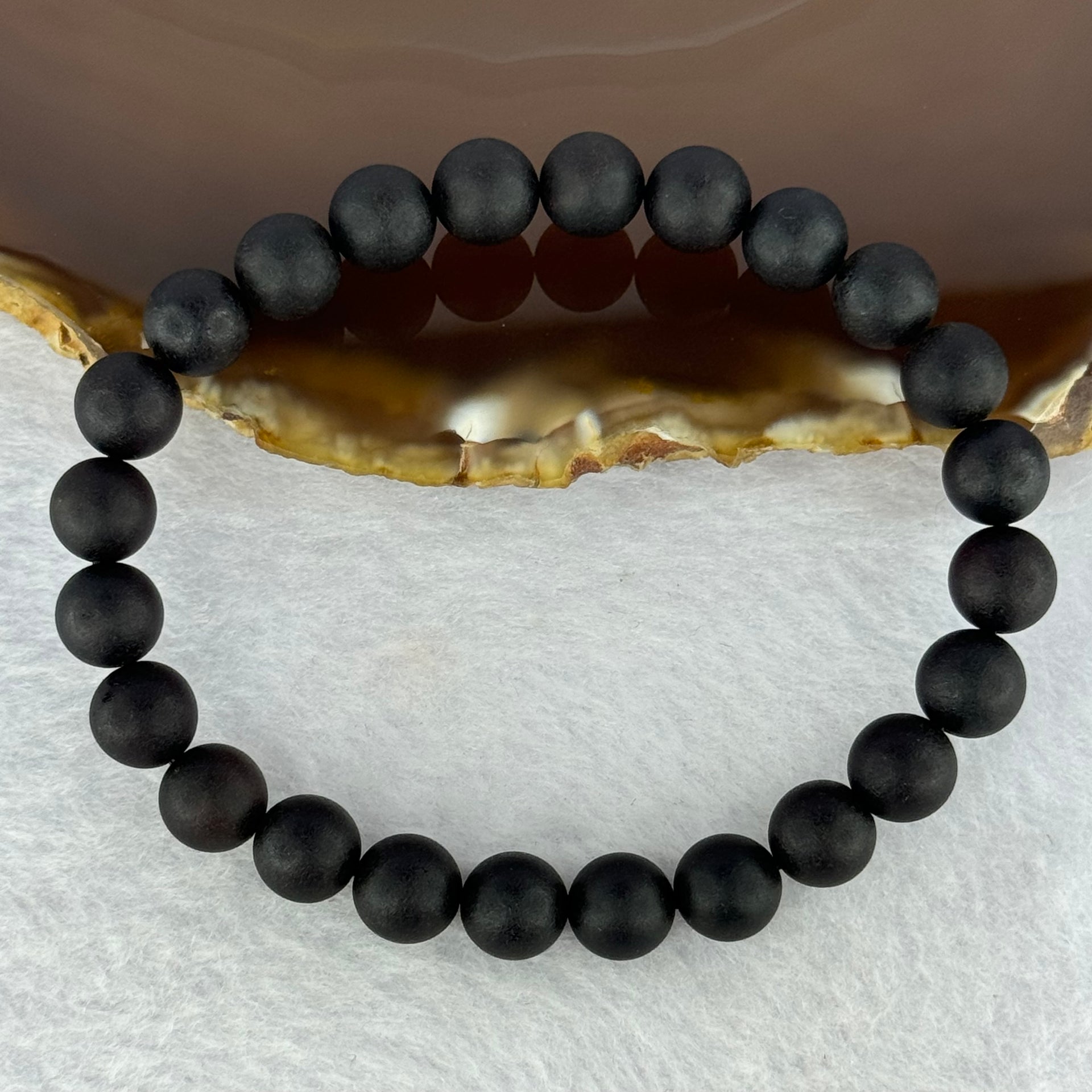 Natural Dark Matt Black Amber Beads Bracelet 天然大黑天翁琥珀手链 7.59g 17cm 8.4mm 24 Beads - Huangs Jadeite and Jewelry Pte Ltd