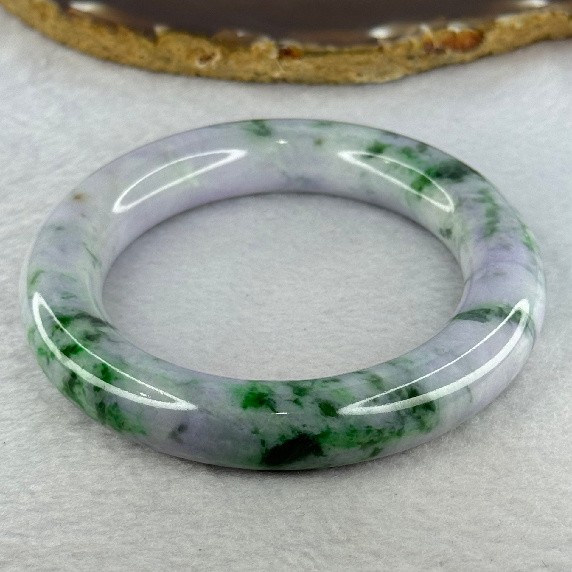 Type A Lavender with Spicy Green Piao Hua Jadeite Bangle Internal Diameter 58.8mm 99.19g 12.7 by 13.3mm (Slight Internal Line) - Huangs Jadeite and Jewelry Pte Ltd
