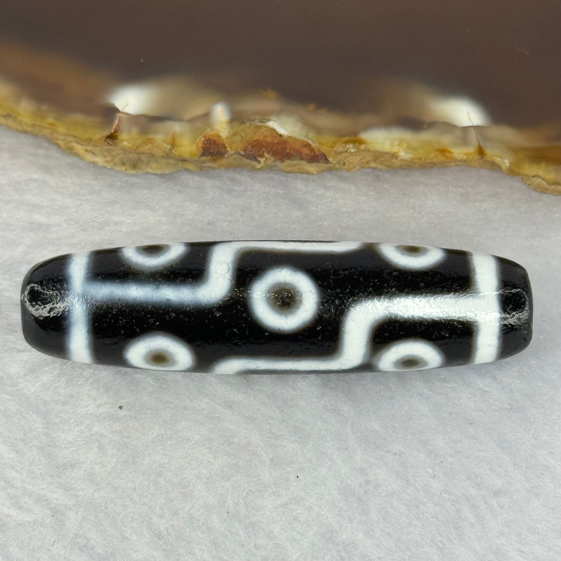 Natural Powerful Tibetan Old Oily Agate 9 Eyes Dzi Bead Heavenly Master (Tian Zhu) 九眼天诛 13.45g 48.4 by 12.7mm - Huangs Jadeite and Jewelry Pte Ltd