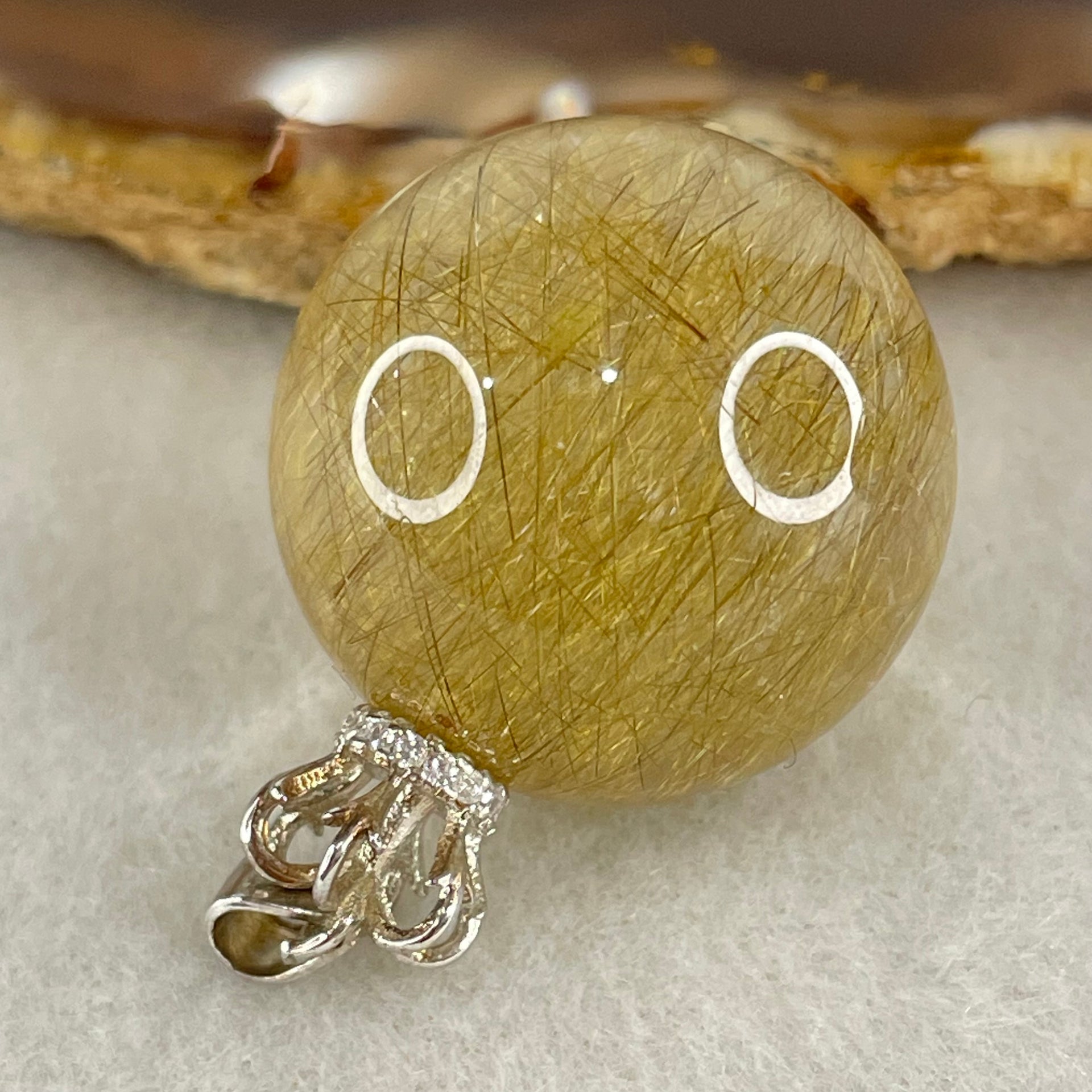 Good Grade Natural Golden Rutilated Quartz Bead in S925 Silver with Cubic Zirconia Pendant 16.50g 22.4mm - Huangs Jadeite and Jewelry Pte Ltd
