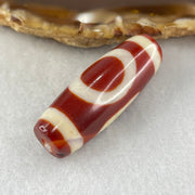 Natural Powerful Tibetan Old Oily Red White Agate One Eye Fire Sign Dzi Bead Heavenly Master (Tian Zhu) 一眼火天珠 11.40g 37.8 by 14.1mm - Huangs Jadeite and Jewelry Pte Ltd