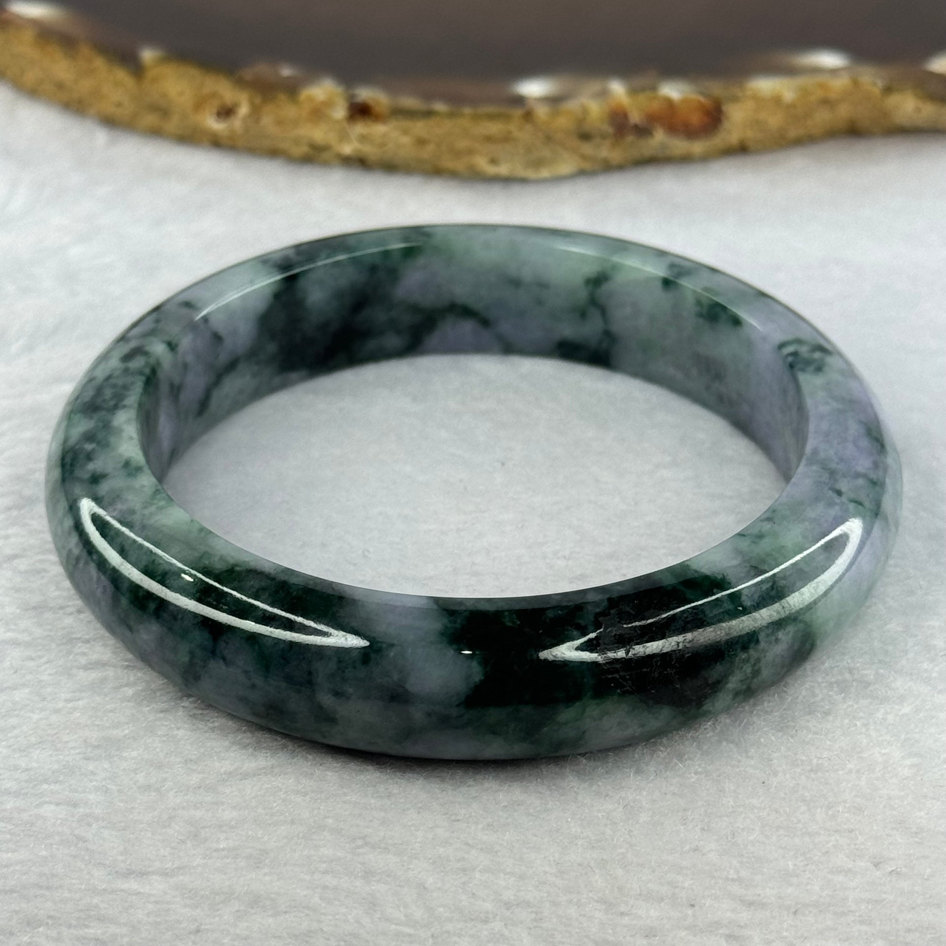 Type A Deep Lavender and Dark Green Piao Hua Jadeite Bangle 69.66g Internal Diameter 57.8mm 13.4 by 9.2mm (Very Slight External Rough) - Huangs Jadeite and Jewelry Pte Ltd