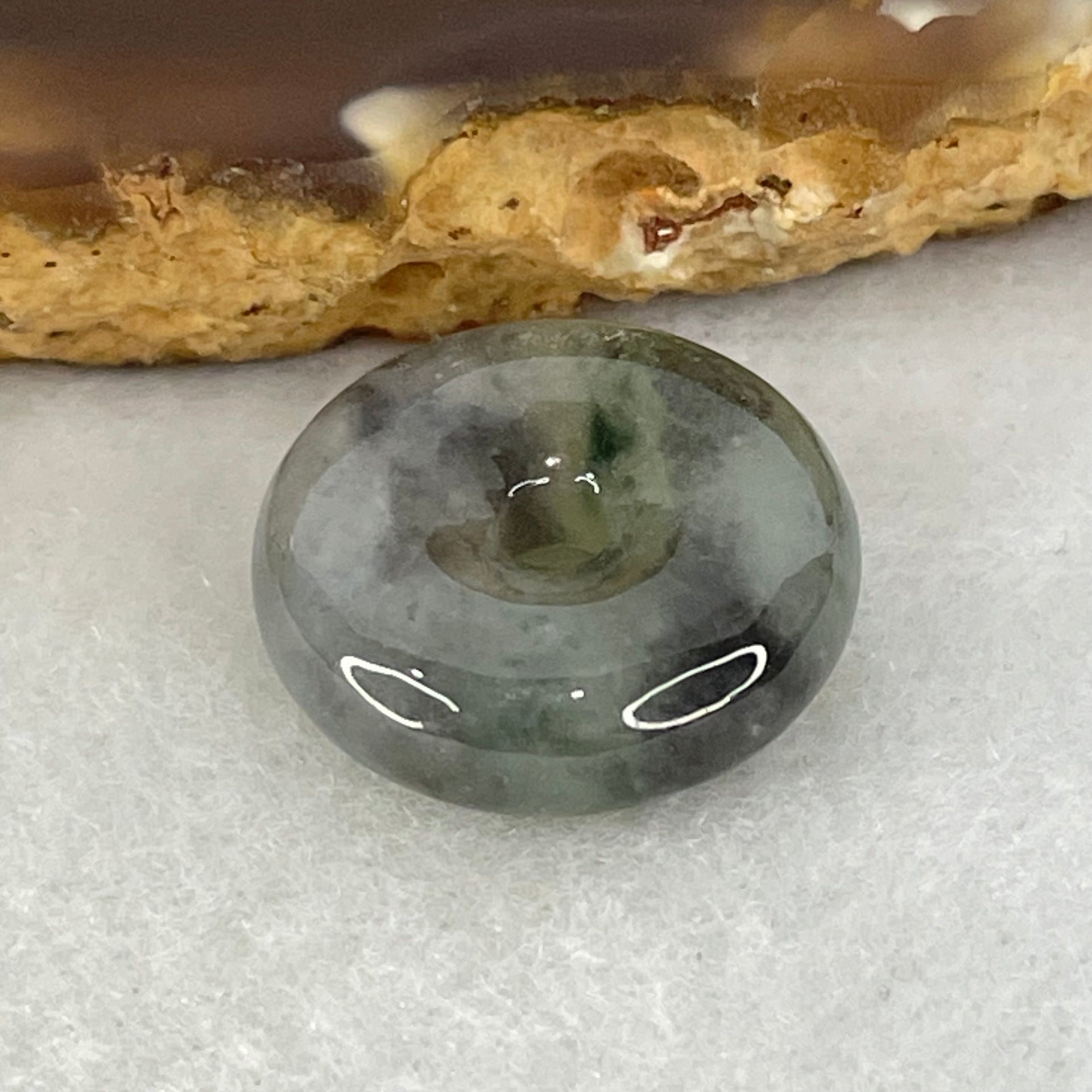 Type A Icy Wuji Grey Jadeite Ping An Kou Donut Charm Pendant 3.55g 17.5 by 5.5mm - Huangs Jadeite and Jewelry Pte Ltd