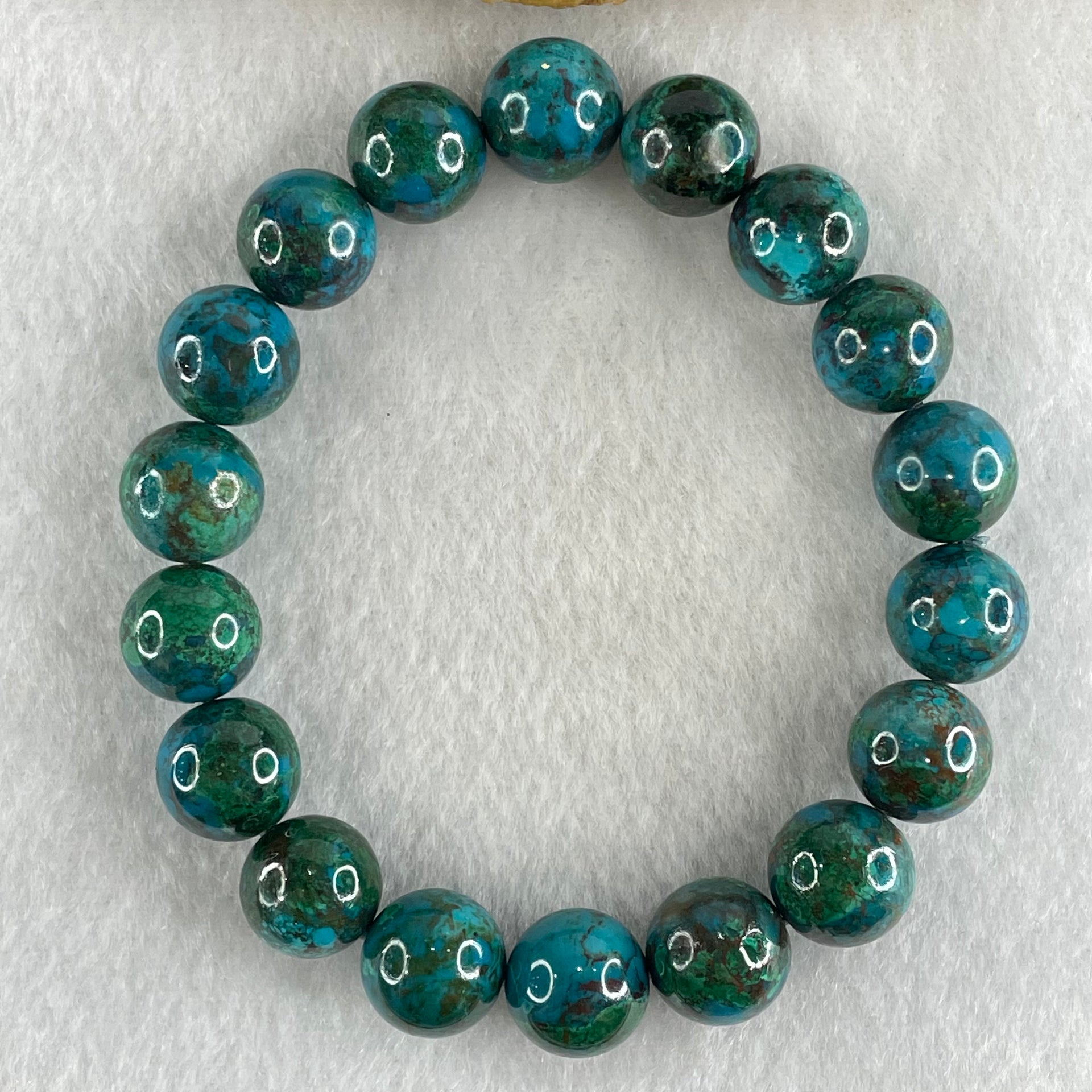 Good Grade Natural Blue Green Chrysocolla Phoenix Stone Beads Bracelet 43.31g 17cm 11.8mm 18 Beads - Huangs Jadeite and Jewelry Pte Ltd