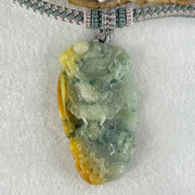 Type A Blueish Green and Yellow with Dark Blueish Green Piao Hua Jadeite Double Sided Dragon Pendant Necklace 89.28g 73.2 by 41.2 by 14.3mm - Huangs Jadeite and Jewelry Pte Ltd