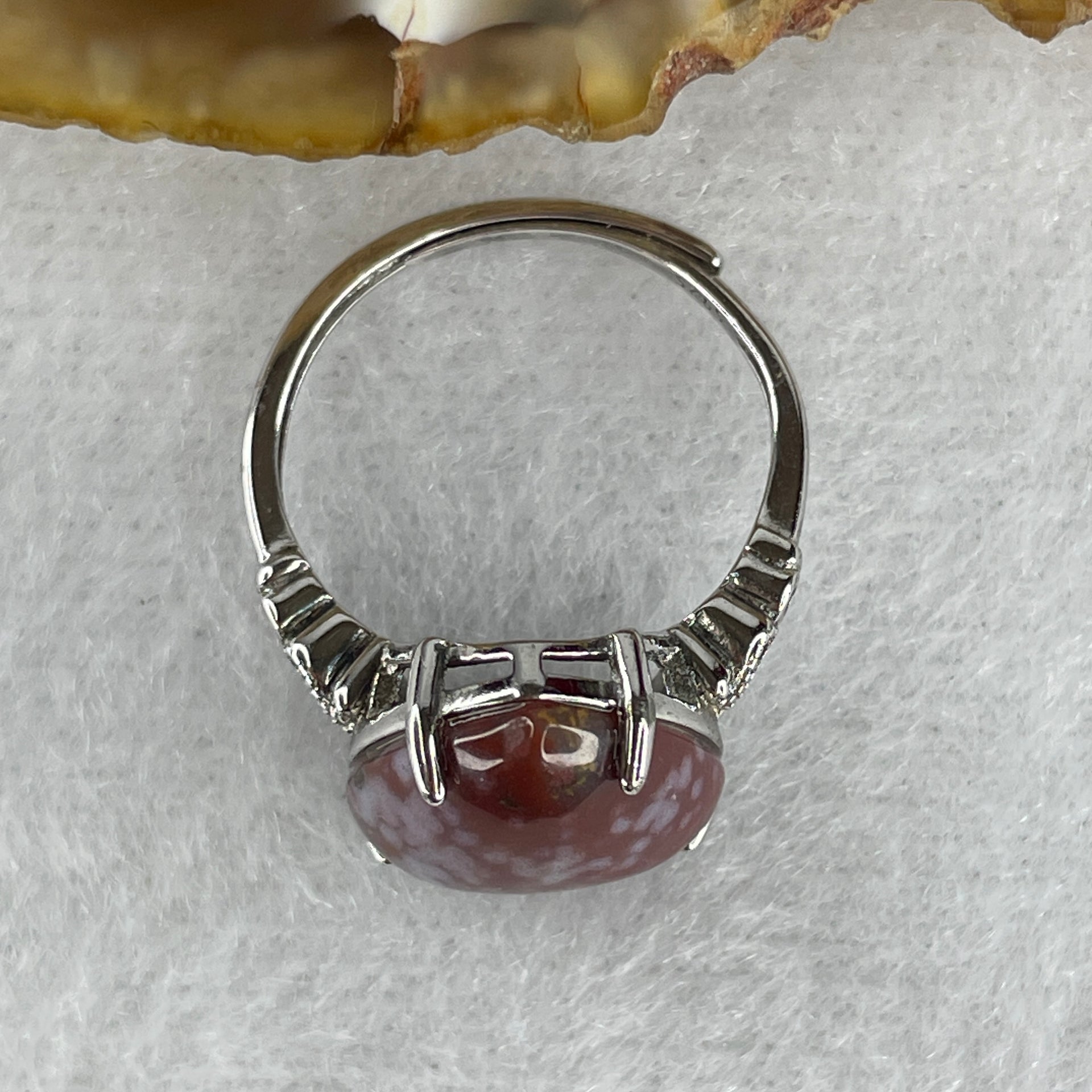 Natural Red Brecciated Jasper Heart Shape Ring in S925 Sliver 2.65g 12.4 by 12.7 by 5.5mm (Adjustable Size) - Huangs Jadeite and Jewelry Pte Ltd