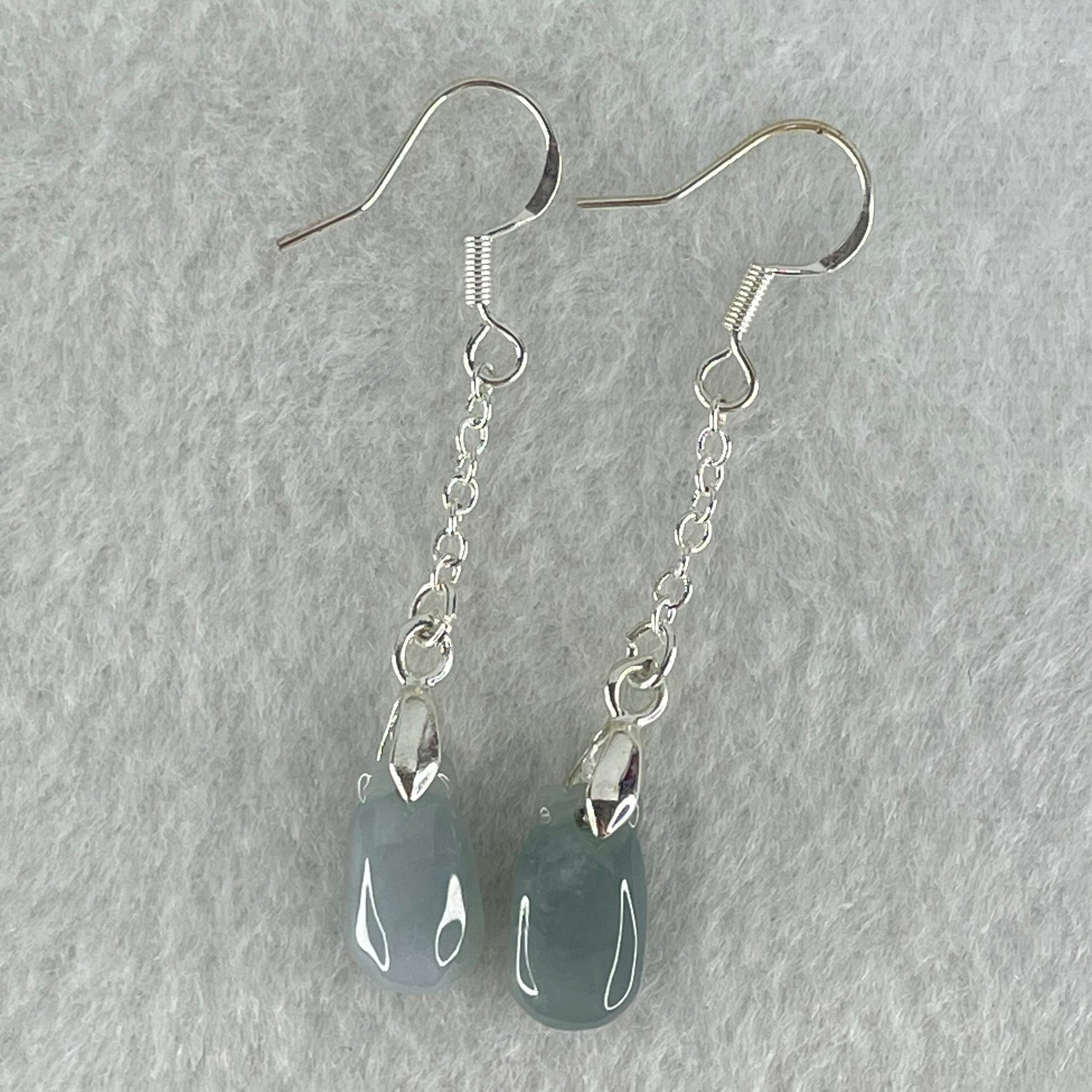 Type A Intense Greyish Lavender Jadeite Pineapple in S925 Sliver Earrings 2.45g 12.9 by 7.2 by 3.9mm - Huangs Jadeite and Jewelry Pte Ltd