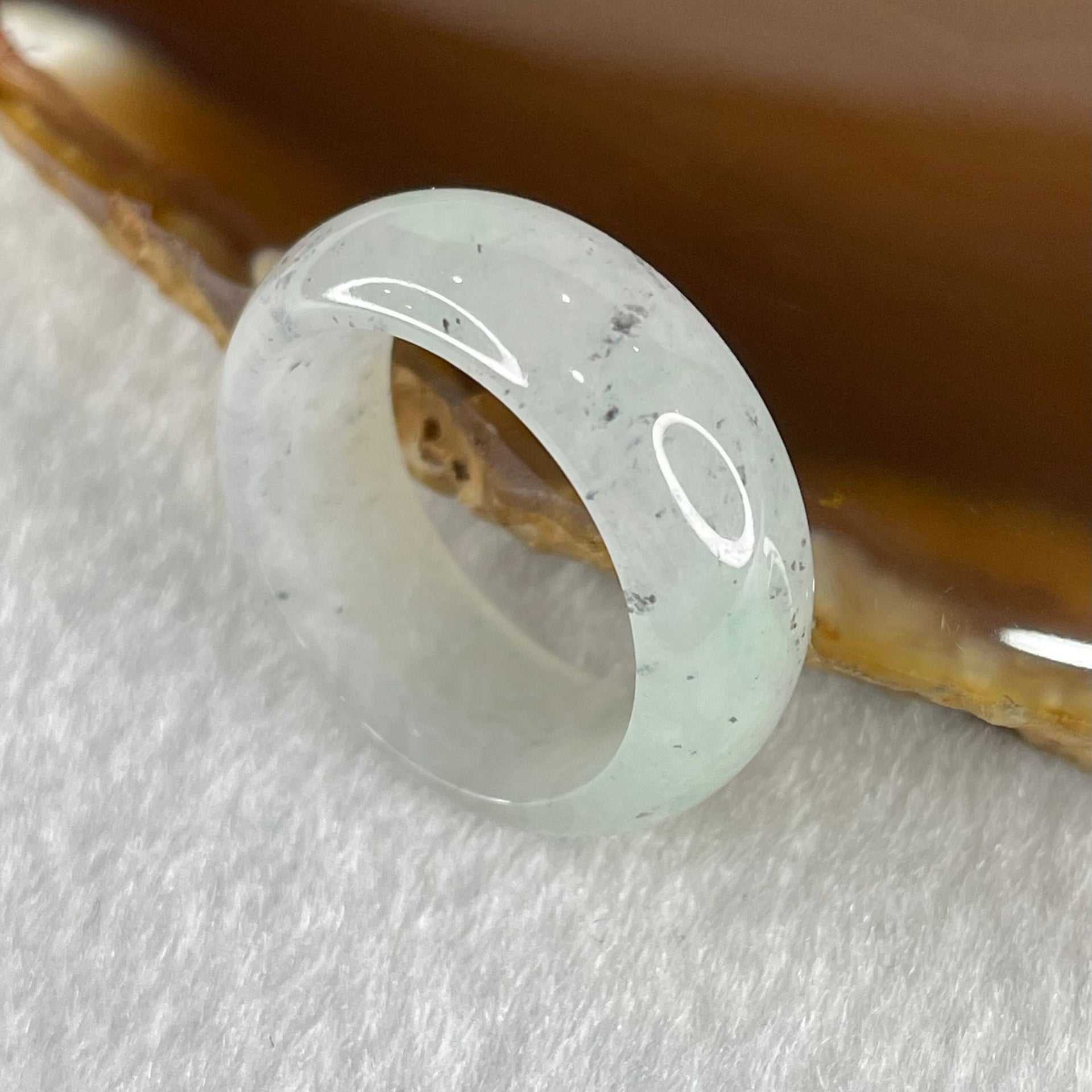 Type A Faint Lavender Green Close to White with Wuji Black Grey Patches Jadeite Ring 5.52g 8.8 by 3.6mm US9.3 HK20.8 - Huangs Jadeite and Jewelry Pte Ltd