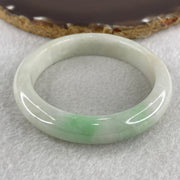 Type A Light Green with Spicy Green Patches Jade Jadeite Bangle 52.23g inner Dia 55.7mm 12.3 by 8.5mm (External Line) - Huangs Jadeite and Jewelry Pte Ltd